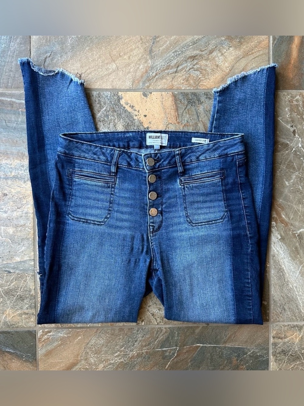 William Rast High Rise Crop Jeans Step Hem Two Tone Womenâs Size 29 Button Fly